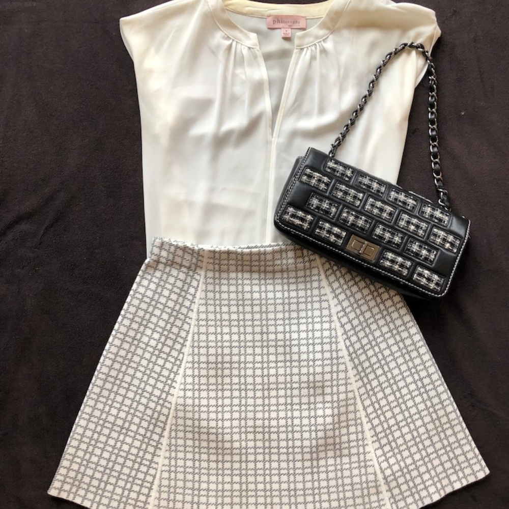 Nwot Theory White And Grey Grid Pattern Knit Skirt - image 1